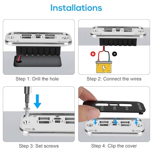 Linkstyle 12V USB Outlet, Dual USB A & 18W USB C Fast Charger Socket Panel with LED Light Flush Mount for Car Marine RV Truck