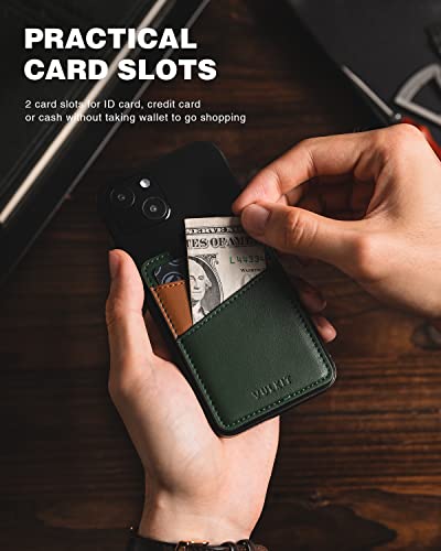 VULKIT Phone Card Holder Wallet Leather Adhesive Pocket RFID Blocking Credit Card Sleeves Stick Back of Phone Smartphones - color: Green
