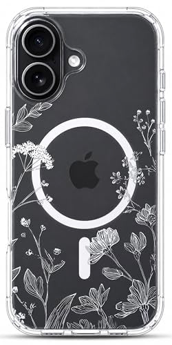 Ranz Clear Floral Phone Case for iPhone 17 – Transparent Magnetic Cute Flower Case for Women Girls, Slim Shockproof Protective Cover Aesthetic Case - Minimalist White Floral - color: Minimalist White Floral, size: iPhone 17