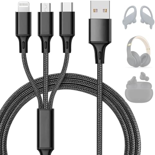 3-in-1 Multi Fast Charging Cable 4FT Nylon Braided Micro USB USB-C for iPhone 14 13 12 Pro Max Samsung OnePlus Xiaomi Travel Car Accessories - color: Black