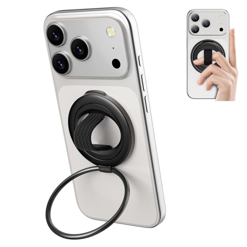 SODI Cell Phone Ring Holder with Finger Strap, Detachable Finger Strap Magnetic Phone Grip, Strong Magnet Phone Grip Compatible with iPhone 17 16 15 14 13 12 Series, Black - color: Carbon Black
