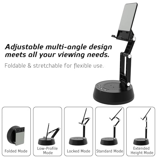 Cell Phone Stand with Wireless Bluetooth Speaker,Adjustable Height and Angle Phone Stand for Desk, HD Stereo Sound & Anti-Slip Base Phone Holder Speaker Compatible with iPhone,Gifts for Men Women