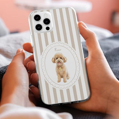 Custom Pet Portrait Watercolor Striped Pattern - Personalized Phone Case Custom Aesthetic Protective Cellphone Cover Accessory Present for Dog Cat Mom Dad Animal Lover