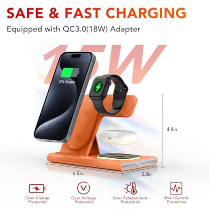 3 in 1 Foldable Charging Station for Apple Wireless Charger - color: Orange