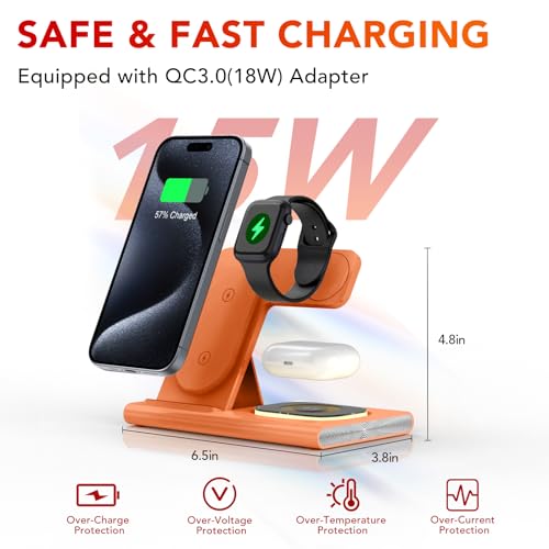 3 in 1 Foldable Charging Station for Apple Wireless Charger - color: Orange