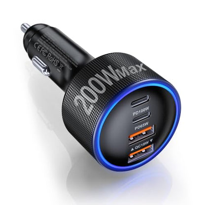 USB C Car Charger Fast Charge,200W Dual PD 4-Port Cigarette Lighter Adapter