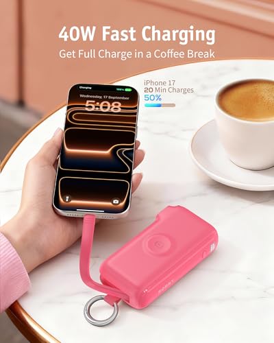 RORRY Flow Portable Charger 10000mAh 40W Wall Plug Power Bank Battery Pack - color: Berry Red