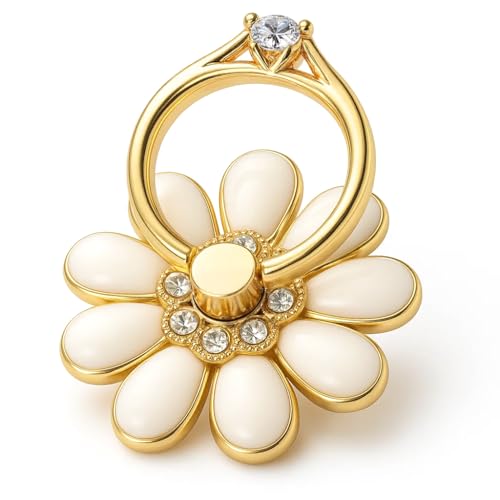 NXVX Daisy Flower Phone Ring Holder, White Bling Finger Grip & Kickstand - color: White