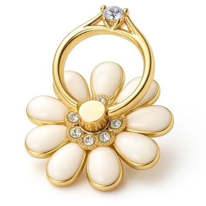 NXVX Daisy Flower Phone Ring Holder, White Bling Finger Grip & Kickstand - color: White