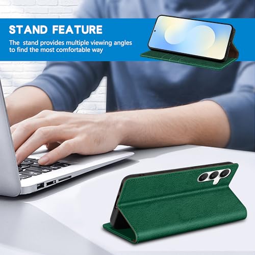 ZZXX for Samsung Galaxy S25 FE Wallet Case with [RFID Blocking] Card Slot Stand Strong Magnetic PU Leather Flip Fold Protective Phone Case for Samsung Galaxy S25 FE Case Wallet(Green-6.7 inch) - color: Green