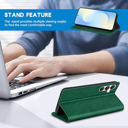 ZZXX for Samsung Galaxy S25 FE Wallet Case with [RFID Blocking] Card Slot Stand Strong Magnetic PU Leather Flip Fold Protective Phone Case for Samsung Galaxy S25 FE Case Wallet(Green-6.7 inch) - color: Green