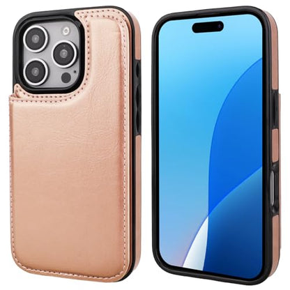 ONETOP for iPhone 16 Pro Wallet Case with Credit Card Holder,Rosegold | Kickstand,ID/Cash Holder,Case Wallet with Card Slots,Double Magnetic Clasp,Durable PU Leather Shockproof Cover for Women Men - color: Rose Gold