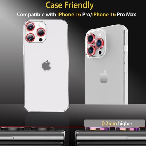 Camera Lens Protector for iPhone 16 Pro/16 Pro Max, Glitter Red - color: Glitter Red