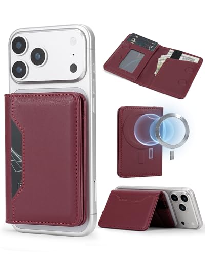 For MagSafe Wallet,Magnetic Card Holder RFID Blocking Wallet with 5 Card Slots & Cash Pocket For iPhone 17/16/ 15/14/ 13/12/ Pro/Max/Plus/Air Red - color: Red