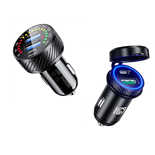 KEWIG Car Charger, QC3.0 + PD Type C Dual Port Mini Flush Metal USB Car Charger Adapter, 60W/5A Quick Charge Car Phone Charger Fit for iPhone 12/11 Pro/Max/8, Galaxy S21/20/10/9