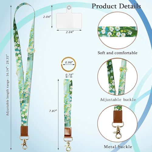 Phone Lanyard Wrist Strap Crossbody Adjustable, Cell Phone Lanyard for Around The Neck Shoulder Wristlet Strap - color: Green Floral