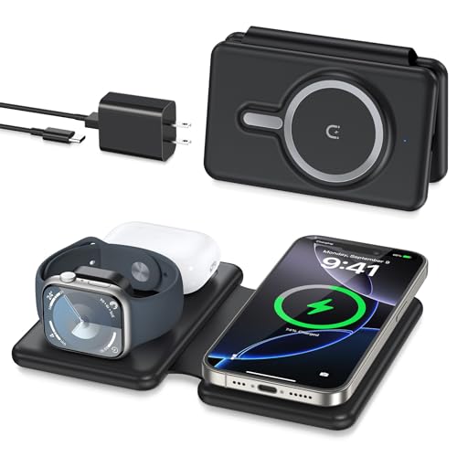 Charging Station for Apple Devices: Magnetic Wireless Charger for iPhone - color: Black