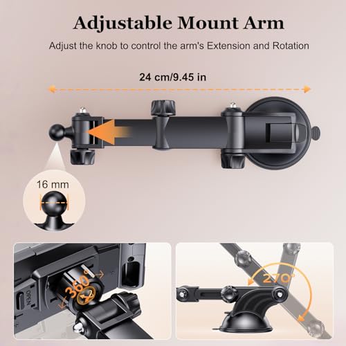 OHLPRO Tablet Holder for Car Dashboard [Suction Cup Mount] Windshield Wall Desk, Adjustable Stand for 5-13" iPad mini Air Pro Galaxy Tab S9 Phone - Heavy Duty Truck Accessories (9" Arm)