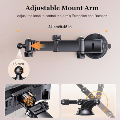 OHLPRO Tablet Holder for Car Dashboard [Suction Cup Mount] Windshield Wall Desk, Adjustable Stand for 5-13" iPad mini Air Pro Galaxy Tab S9 Phone - Heavy Duty Truck Accessories (9" Arm)