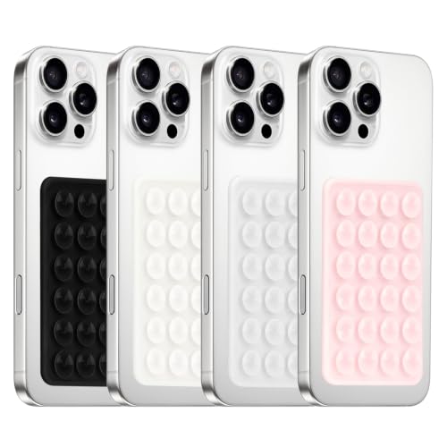 Yojaro 4Pack Silicone Suction Phone Case Mount, Silicon Adhesive Smartphones Stand Sticky, Hands-Free Phone Accessories Holder for Selfies and Videos (Black & White & Translucent & Light Pink) - color: Black & White & Translucent & Light Pink