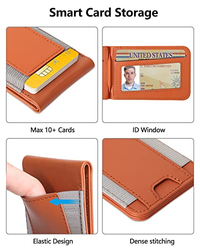for MagSafe Wallet with Adjustable Stand, 9 Card Holder, Open ID Window - color: Brown