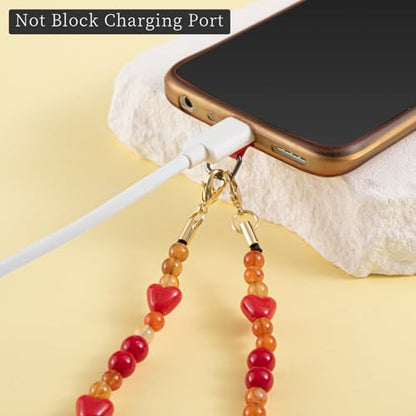 Phone Charm with Beaded Marble, Phone Chain Strap for Women Compatible with iPhone 14/13/12/11(Cute Cherry) - color: Red Cherry