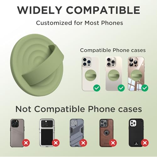 Upgraded Magnetic Phone Grip, Liquid Silicone Soft and Portable, Removable Finger Loop Ring Grip Holder for iPhone, Strong Magnetic Attraction, Compatible with MagSafe Phone Case, Tea Green - color: Tea Green