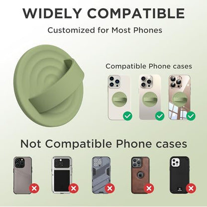 Upgraded Magnetic Phone Grip, Liquid Silicone Soft and Portable, Removable Finger Loop Ring Grip Holder for iPhone, Strong Magnetic Attraction, Compatible with MagSafe Phone Case, Tea Green - color: Tea Green