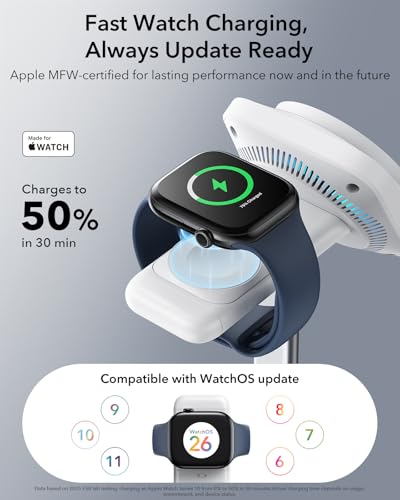ESR 3 in 1 Charging Station, Qi2.2 25W MagSafe Charger Stand w/Cryoboost - color: White