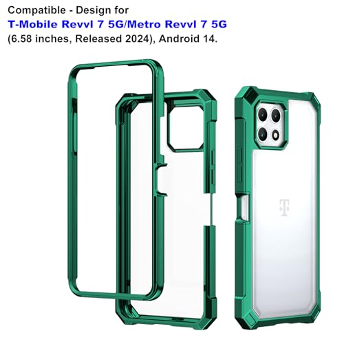 Ailiber Case for REVVL 7, T-Mobile REVVL 7 5G Phone Case with Screen Protector,Dual Layer Shockproof Bumper, Clear Transparent Anti Yellowing, Military Grade Drop Protection Cover-Green - color: Crystal Clear & Green