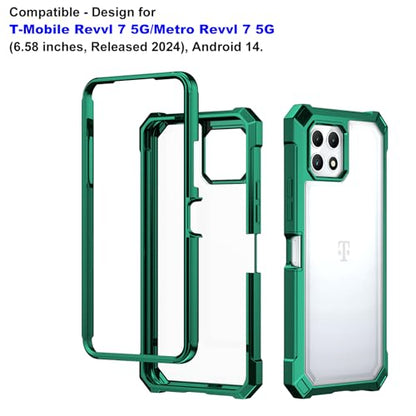 Ailiber Case for REVVL 7, T-Mobile REVVL 7 5G Phone Case with Screen Protector,Dual Layer Shockproof Bumper, Clear Transparent Anti Yellowing, Military Grade Drop Protection Cover-Green - color: Crystal Clear & Green