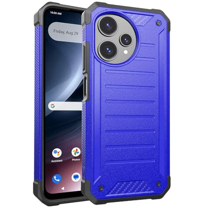 TJS for Cricket Icon Plus 2026 Phone Case, AT&T Verge 2 5G Case (Blue) | with Tempered Glass Screen Protector, Premium Tough Lined Design Hybrid Shockproof Heavy Duty Phone Case Cover - color: Blue