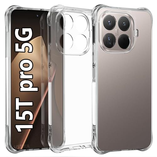 USTIYA Case for Xiaomi 15T Pro 5G Clear TPU Four Corners Military-Grade Protection Cover Transparent Soft funda