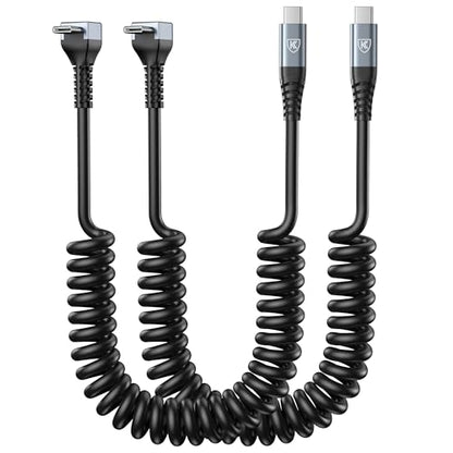 90 Degree Coiled USB C to C Cable for Car 6FT, 2Pack Coiled USB C Cable - color: Grey, size: 6FT