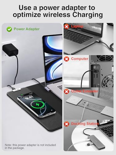 Wireless Charging Mouse Pad, 31.5"x11.8" Large Desk Mat, Smooth Glide - color: Black-31.5"x11.8"