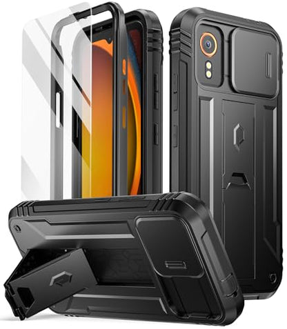 Poetic Revolution Case Compatible with Galaxy Xcover 7 5G, [Slide Camera Cover], [20FT Mil-Grade Drop Tested], Full-Body Military Grade Rugged Dual-Layer Shockproof Cover with Kickstand, Black - size: Galaxy XCover 7