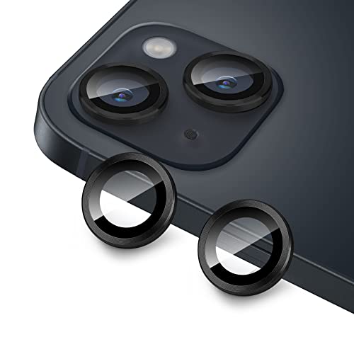 Compatible with iPhone 14 and 14 Plus Camera Lens Protector, Anti-Scratch Lens Cover 9H Tempered Glass Camera Screen Protector Shockproof Camera Ring for 14 and 14 Plus with 2 Lens - 2 Pcs Black - color: Black