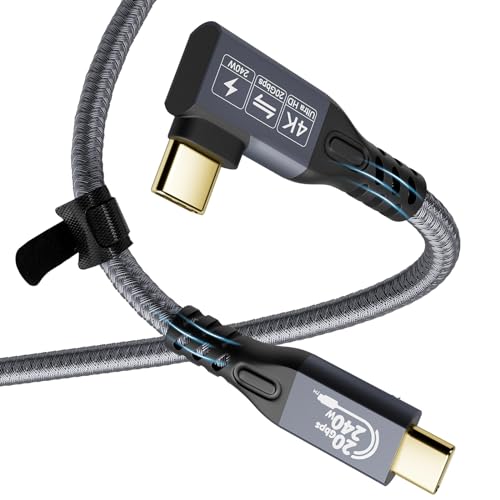USB C 3.2 Gen2x2 20Gbps Cable, 90Degree USB C 4K@60Hz UHD Video 5A/240W PD3.1 Fast Charge Cord with E-Marker Compatible with Thunderbolt 3/4 - size: 90D 20G 240W 1M