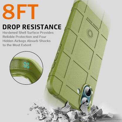 Rugged Shield 8ft Drop Proof TPU Thick Armor Tactical Protective Case Compatible with iPhone 16 Plus (6.7 inches) - Army Green - color: Army Green, size: iPhone 16 Plus
