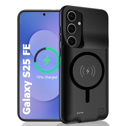 Battery Case for Galaxy S25 FE,12000mAh Portable Protective Smart Wireless Charging Case Support Carplay Compatible with Galaxy S25 FE(6.7 inches)Rechargeable Extended Battery Charger Case(Black) - size: for Galaxy S25 FE
