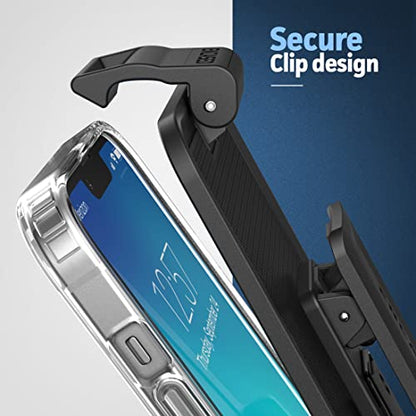 Encased Clear Case with Holster, Compatible with iPhone 14 Belt Clip - Protective Transparent Back Cover with Phone Holder (2022 Release)