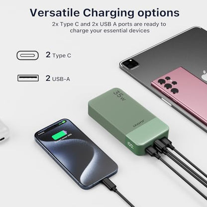 JUOVI Portable Charger 35W 20000mAh Power Bank - color: Green