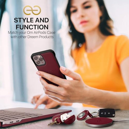 Dreem Om Case Cover with Keychain Clip Compatible with AirPods Pro 2/Pro, Protective One-Piece Hard Shell, Luxury Vegan Leather AirPod Pro Case 2nd/1st Generation with Separate Clip [Burgundy] - color: Burgundy, size: AirPods Pro 2