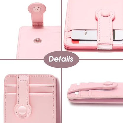 M-Plateau Phone Wallet Stick On, Sticky Credit Card Holder for Cell Phone with Elastic Magnetic Closure, Slim Phone Card Holder with Sticker for Most Smart Phone (Pink) - color: Pink