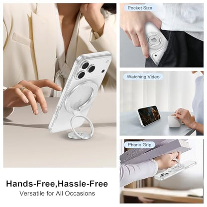 Magnetic Finger Phone Grip Holder Dual-Sided Magnet Gym Finger Ring Loop Adjustable MagSafe Finger Ring for iPhone 17 Pro Max Air 16e 16 15 14 13 12 Pro Max,Samsung,Phone Stand for Magnetic Car Mount - color: White
