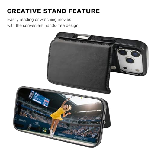 ONETOP for iPhone 17 Pro Wallet Case with Credit Card Holder,Black | Kickstand,ID/Cash Holder,Case Wallet with Card Slots,Double Magnetic Clasp,Durable PU Leather Shockproof Cover for Women Men - color: Black