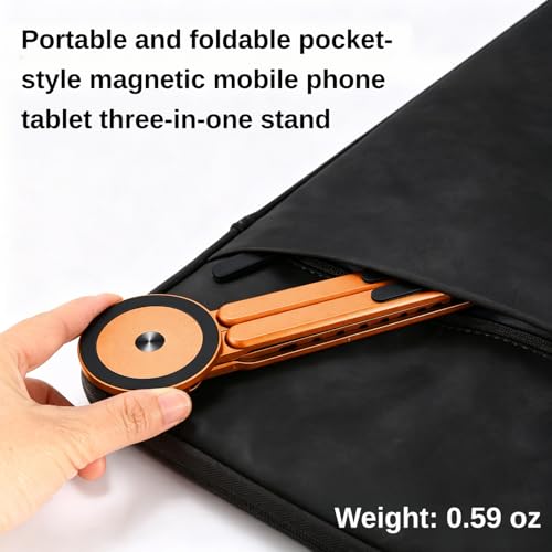 Magnetic Phone Holder & Foldable Laptop Riser, Matte Black Aluminum Multi‑Device Desk Mount, N52 MagSafe Stand, Ergonomic Laptop Elevator for MacBook iPad iPhone Travel Office - color: Orange