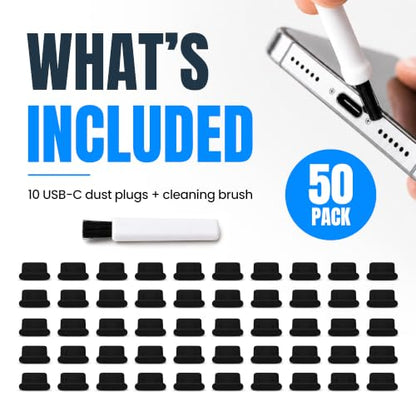 USB C Dust Plugs 50 Pack with Cleaning Brush, Charging Port Covers, Black - color: Black, 50 Pack