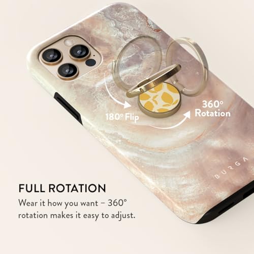 BURGA Cell Phone Ring, Holder Grip and Stand - Finger Phone Grip for Back of Smartphone Case, Kickstand 360 Rotation Ring - color: Lemon Tart, style: Gold