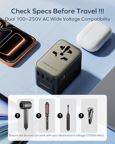 MOMAX 70W GaN Universal Travel Adapter, All-in-One Travel Charging - color: Gold, size: 70W